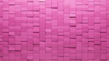 3D Tiles Arranged To Create A Futuristic Wall. Pink, Semigloss Background Formed From Rectangular Blocks. 3D Render