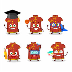 Canvas Print - School student of red clothing kids chinese woman cartoon character with various expressions