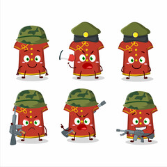 Canvas Print - A charming soldier red clothing kids chinese woman cartoon picture bring a gun machine