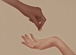© Valeriya Simantovskaya/Stocksy - Hand giving gold coin to another hand illustration