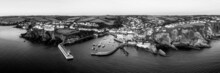 Mevagissey Fishing Village Harbour Aerial Cornwall Coast England Black And White Panorama