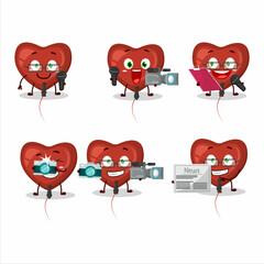 Sticker - Character reporter red love balloon cute mascot with microphone