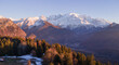 panorama of Mont Blanc mountain at sunset, Alps, France