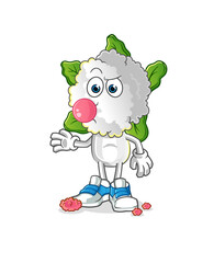 Wall Mural - cauliflower head cartoon chewing gum vector. cartoon character