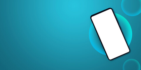Poster - Empty Mobile Screen Banner Backdrop with Free Copy Space for Text. Abstract Empty background with bubble gradient and smartphone screen 3d rendered