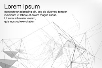 Fototapete - Plexus Polygonal Molecule Dots Lines Structure Data Mesh Flow Vector Background. Black White Illustration for Infographic, Presentation, Report Copy Space Texture.