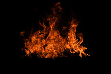 Fire Flames Isolated On Black Background. Fire Burn Flame Isolated, Flaming Burning Art Design Concept With Space For Text.