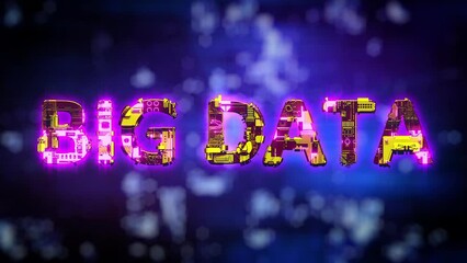 Poster - Big Data shining purple - yellow neon text in cyber punk style