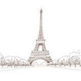 Fototapeta Boho - Eiffel Tower sketch drawing. Paris,France vector illustration