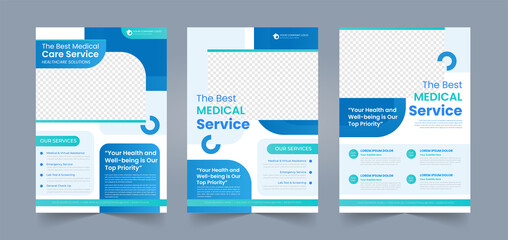 Simple medical poster or flyer pamphlet brochure editable photo background blue and green for hospital and doctor clinic promotional coronavirus vaccine template