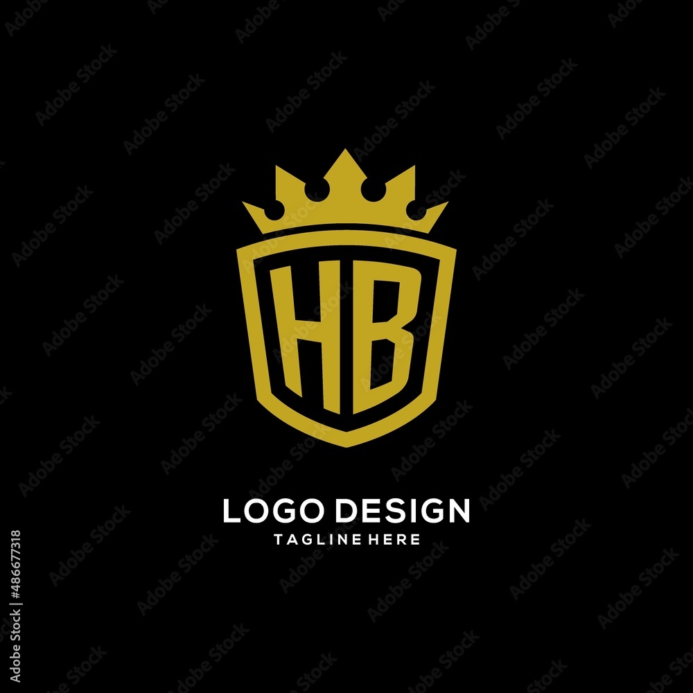 Initial HB logo shield crown style, luxury elegant monogram logo design ...