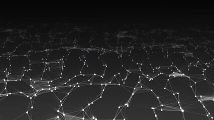 Poster - Animated neon background. Texture of moving wave with glowing locks. Digital protection. Information security. Plexus of  line. Spinning spider web. Pattern for technology, medicine, business. 4k