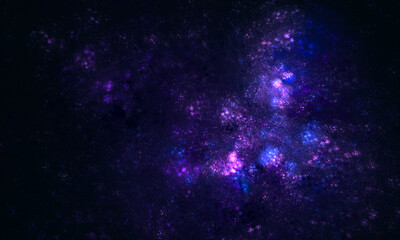 Wall Mural - Fantastic clusters of stars, celestial bodies, galactic electricity, nebula and glowing milky way in violet blue colors. Artistic digital 3d representation of astrological aspect of being. Far space.