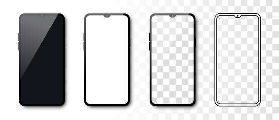 Wall Mural - Smartphone mockup set. Realistic and flat style. Cellphone frame. Vector illustration.