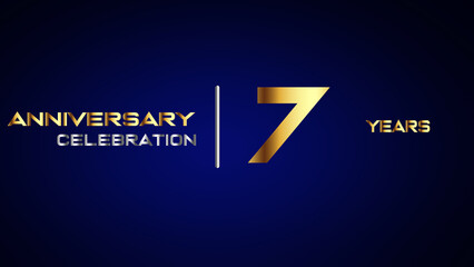 7 year gold anniversary celebration logo, isolated on blue background