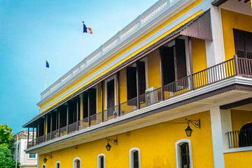 Wall Mural - French Embassy Quarter building at a union territory at French colony, Pondicherry also as Puducherry, Tamilnadu, South India