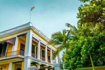 Wall Mural - French Embassy Quarter building at a union territory at French colony, Pondicherry also as Puducherry, Tamilnadu, South India