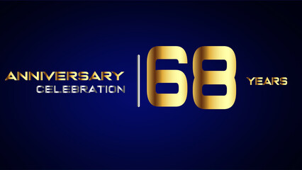 68 year gold anniversary celebration logo, isolated on blue background