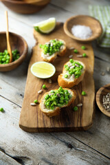 Poster - Healthy vegan green pea bruschetta	