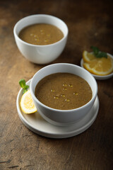 Canvas Print - Traditional homemade lentil soup with lemon