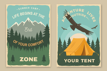 Wall Mural - set of camping retro posters. vector illustration. concept for shirt or logo, print, stamp or tee. v