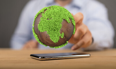 green 3d planet concept, recycle sign
