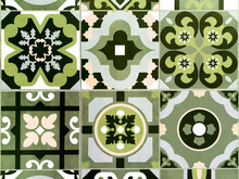 Green Ceramic Tile With Symmetric Pattern