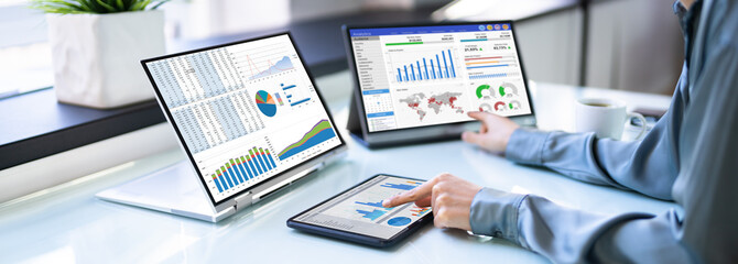 Poster - African Businesswoman Using Analytics Data KPI Dashboard