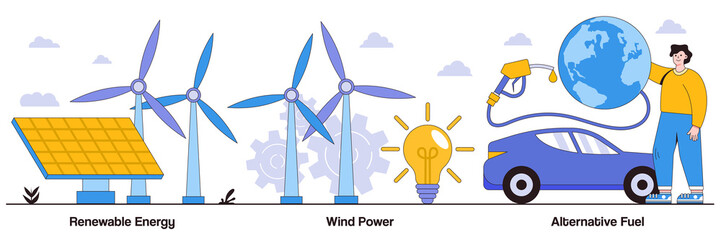 Poster - renewable energy, wind power, alternative fuel concept with people character. clean energy vector il