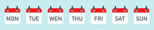 Icons With Calendar Days Week. Days Week : Monday, Tuesday, Wednesday, Thursday, Friday, Saturday, Sunday. Vector Set.