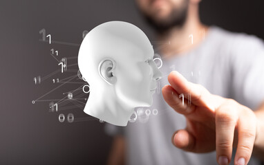 Poster - Human head cyber mind digital technology.