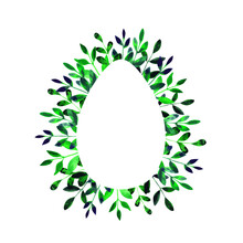 Easter Egg Frame Isolated On A White Background. Vector. Green Floral Egg Shape Clipart. Spring Holiday Wreath For Your Design. Happy Easter Greeting Card. Greenery Backdrop.