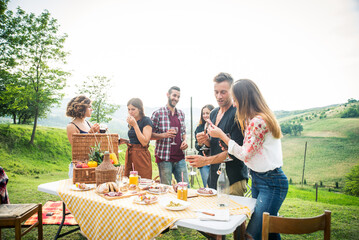 Wall Mural - Group of friends eating in the nature