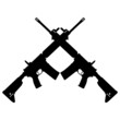 © theerakit - crossed assault rifles on white background. crossed silhouette AK47 assault riffle symbol. two crossed an assault rifle sign. flat style.