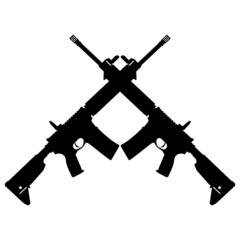 crossed assault rifles on white background. crossed silhouette AK47 assault riffle symbol. two crossed an assault rifle sign. flat style.