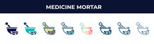 Medicine Mortar Vector Icon In 8 Different Modern Styles. Black, Two Colored Medicine Mortar Icons Designed In Filled, Glyph, Outline, Line, Stroke And Gradient Styles. Vector Illustration Can Be