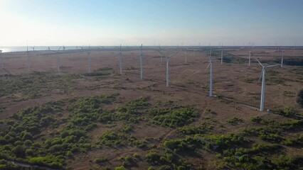 Wall Mural - Wind turbines near Balgarevo village in Bulgaria, 4k drone video