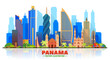 Panama city ( Panama ) skyline with panorama in white background. Vector Illustration. Business travel and tourism concept with modern buildings. Image for presentation, banner, website.
