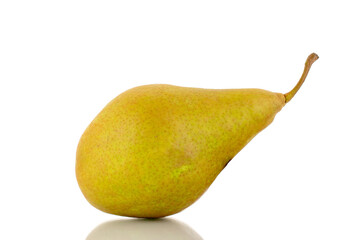 One sweet juicy pear, macro, isolated on a white background.