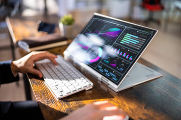 Poster - Businessman Using Analytics Data KPI Dashboard