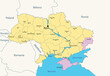 Ukraine, administrative map with occupied territories by Russia - Donbass and Crimea, as of January 2022. Vector illustration