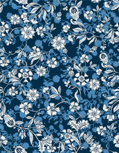 Asian Style Floral Pattern. Navy Blue Background Floral Tapestry. 
Paisley Pattern With Traditional Style, Design For Decoration And Textiles