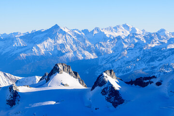 Poster - Snowcapped Mont Grivola and Gran Paradiso in Europe, France, Rhone Alpes, Savoie, Alps, in winter on a sunny day.