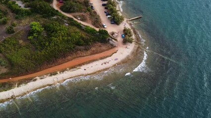 Wall Mural - View of the Borik beach in Zadar. The shore of the Adriatic sea. Drone Video. Dalmatia. Croatia. Europe	