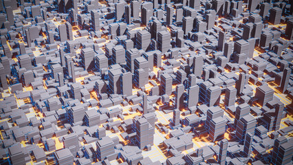 Fototapete - Aerial view of low poly Techno mega city background, urban and futuristic technology concepts, smart city. 3D rendering.