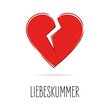 Liebeskummer - Herz-Icon und Text. Weißer Hintergrund.