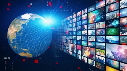 Aufkleber - Visual contents concept. Broadcasting. Streaming video. communication network.