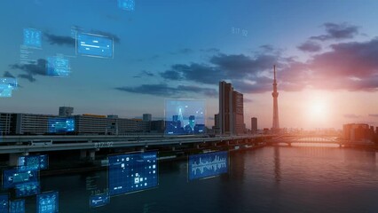 Aufkleber - Smart city and communication network concept. Digital transformation.