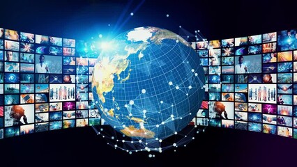 Aufkleber - Visual contents concept. Broadcasting. Streaming video. communication network.