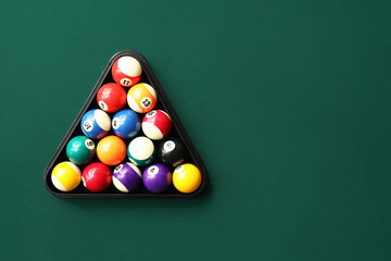 Wall Mural - Billiard balls in triangle on table